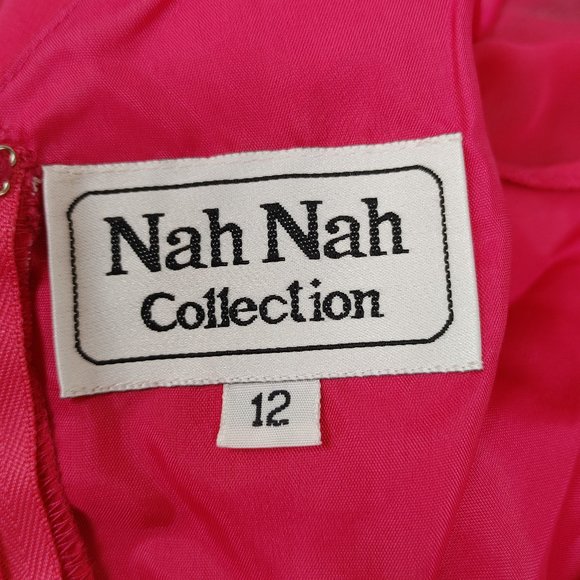 NAH NAH COLLECTION BELTED PINK DRESS SIZE 12 WITH SHEER LONG SLEEVE - Picture 7 of 12